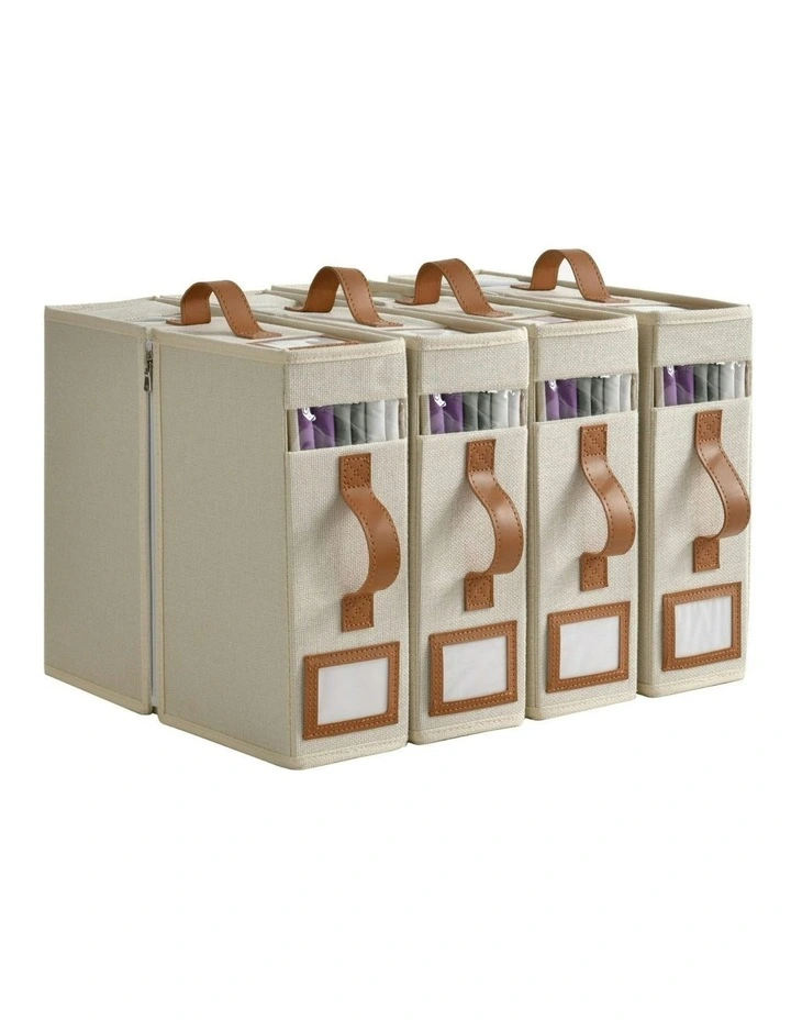 Faux Linen Bed Linen Storage Organiser 4 Pack in Beige image 3