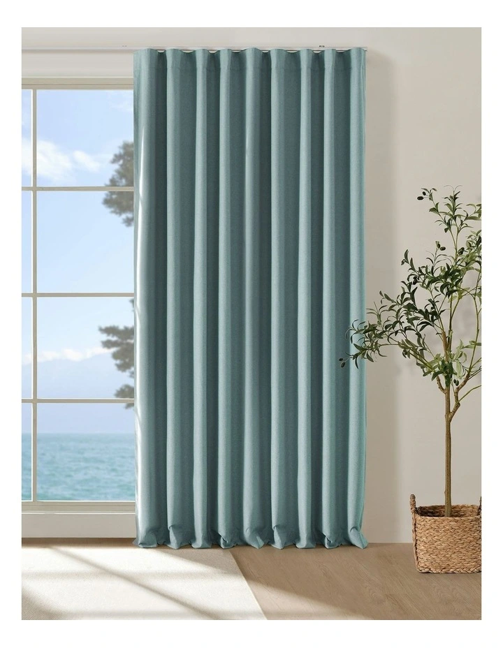 Bennett Faux Linen Blockout S-Fold Curtain in Dusty Blue image 1