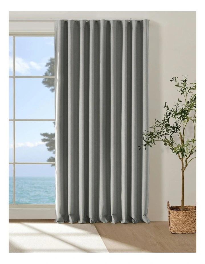 Bennett Faux Linen Blockout S-Fold Curtain in Steel image 1