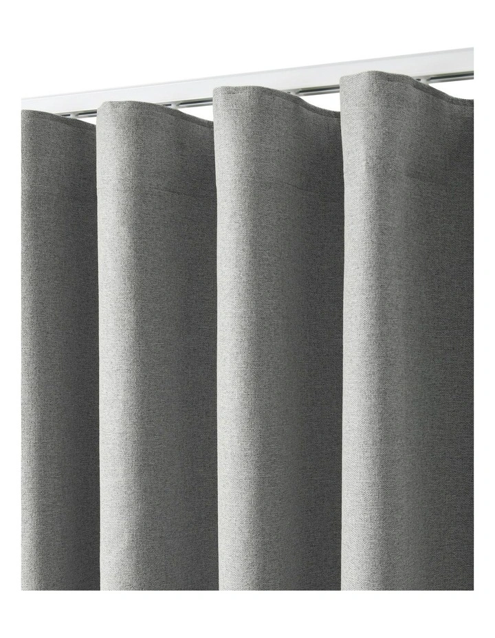 Bennett Faux Linen Blockout S-Fold Curtain in Steel image 2