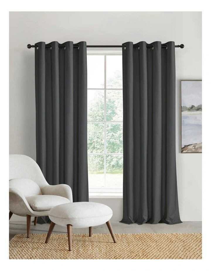 Home Orlando Blockout Eyelet Curtain Pair in Charcoal image 1