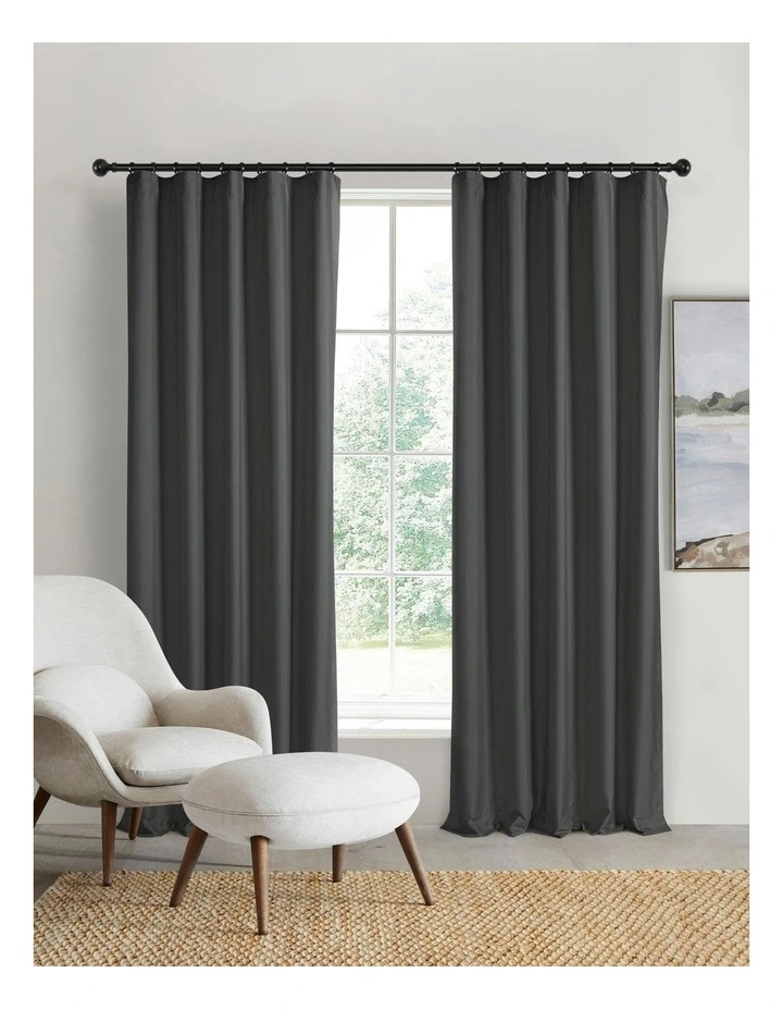 Home Orlando Blockout Multi Header Curtain Pair in Charcoal image 1