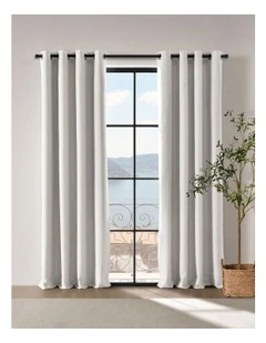 Bennett Faux Linen Blockout Eyelet Curtain 90x223cm Twin Pack in Cloud