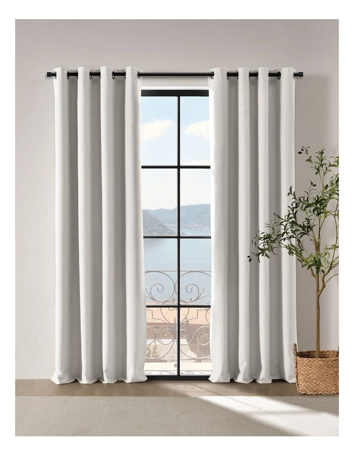 Bennett Faux Linen Blockout Eyelet Curtain 90x223cm Twin Pack in Cloud image 1