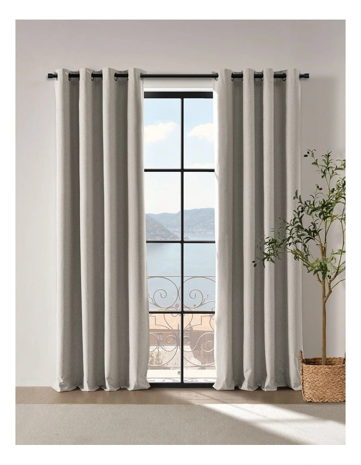 Bennett Faux Linen Blockout Eyelet Curtain 90x223cm Twin Pack in Natural image 1