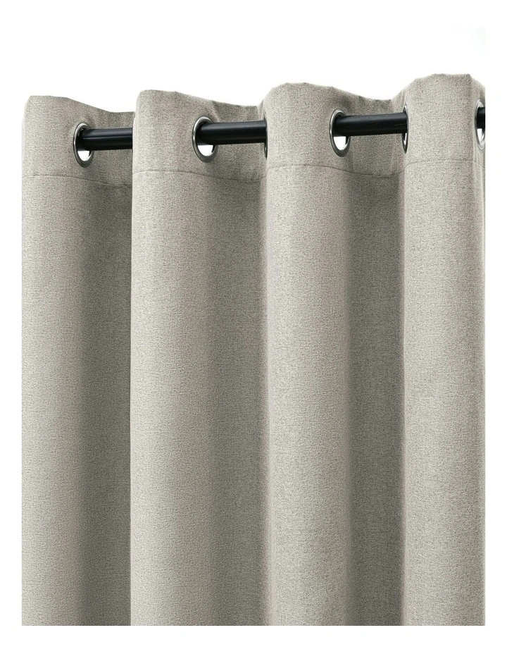 Bennett Faux Linen Blockout Eyelet Curtain 90x223cm Twin Pack in Natural image 3