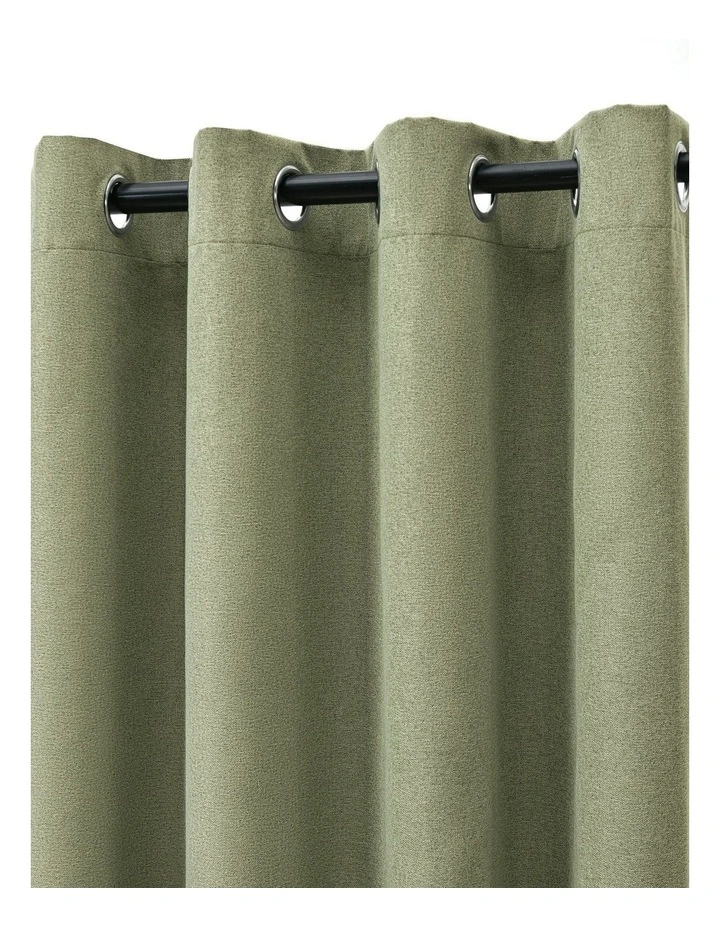 Bennett Faux Linen Blockout Eyelet Curtain 90x223cm Twin Pack in Moss image 3
