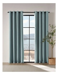 Bennett Faux Linen Blockout Eyelet Curtain 90x223cm Twin Pack in Dusty Blue