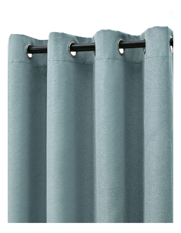 Bennett Faux Linen Blockout Eyelet Curtain 90x223cm Twin Pack in Dusty Blue image 3