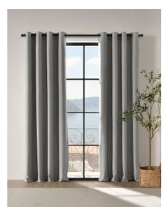 Bennett Faux Linen Blockout Eyelet Curtain 90x223cm Twin Pack in Steel