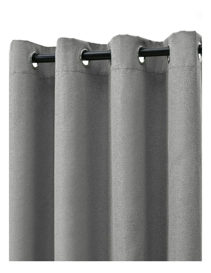 Bennett Faux Linen Blockout Eyelet Curtain 90x223cm Twin Pack in Steel image 3