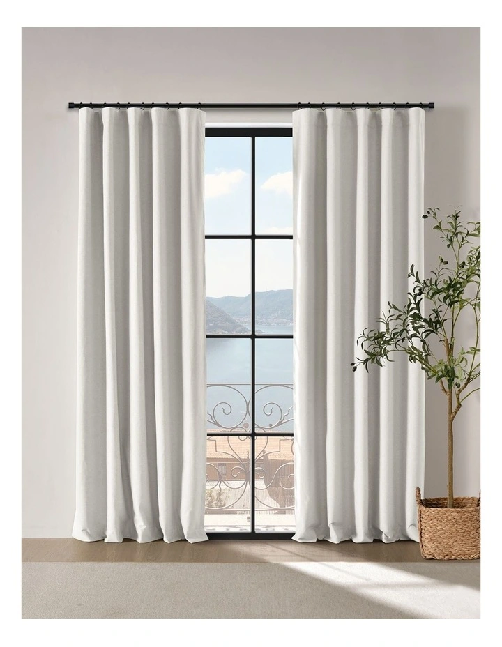 Bennett Faux Linen Blockout Multi Header Curtain 90x223cm Twin Pack in Cloud image 1