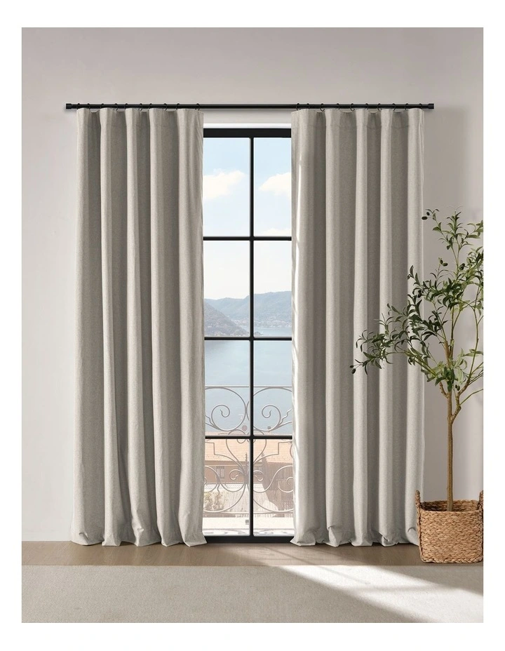 Bennett Faux Linen Blockout Multi Header Curtain 90x223cm Twin Pack in Natural image 1