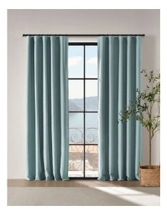 Bennett Faux Linen Blockout Multi Header Curtain 90x223cm Twin Pack in Dusty Blue