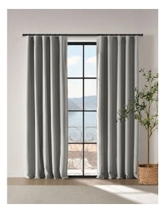 Bennett Faux Linen Blockout Multi Header Curtain 90x223cm Twin Pack in Steel