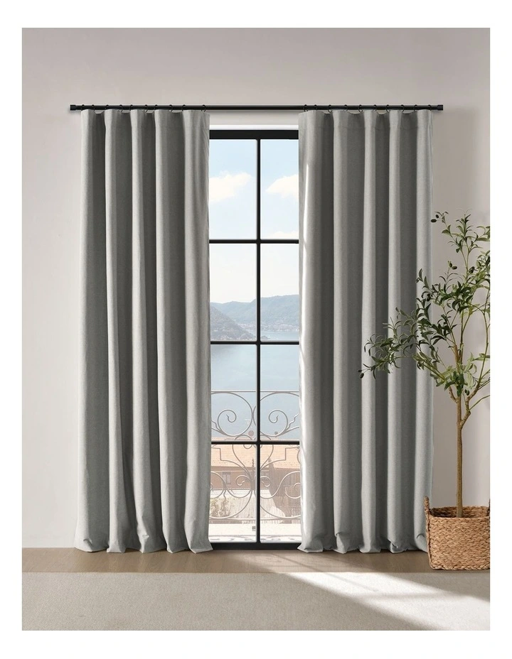 Bennett Faux Linen Blockout Multi Header Curtain 90x223cm Twin Pack in Steel image 1
