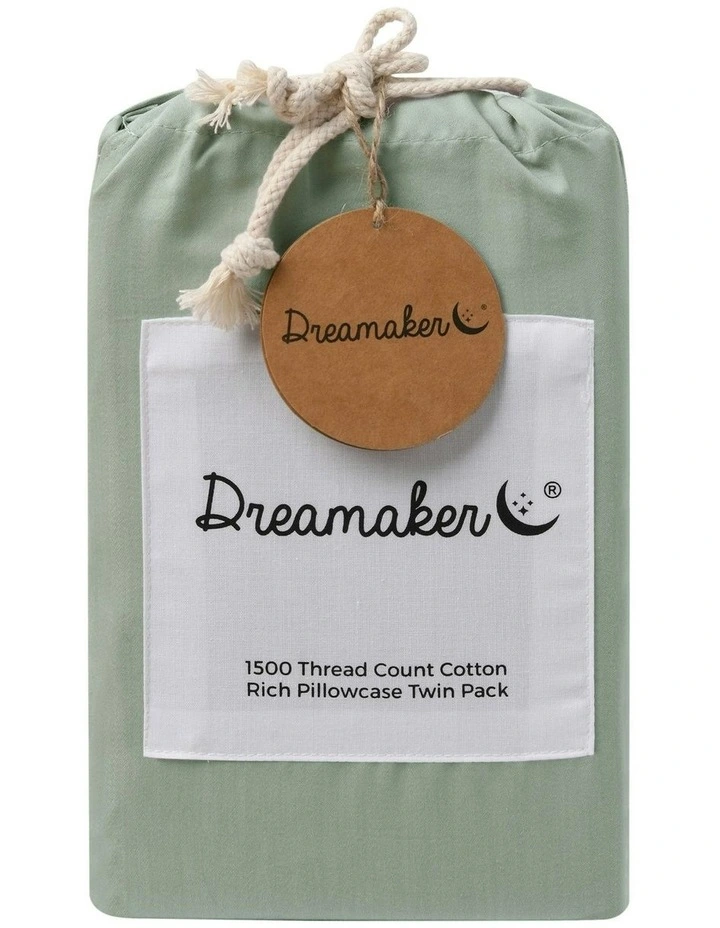 Dreamaker 1500TC Cotton Rich Pillowcase Twin Pack in Sage image 7