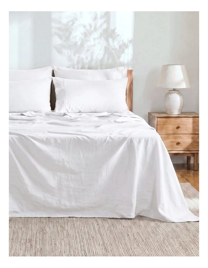 Linen Cotton Sheet Set in White image 1