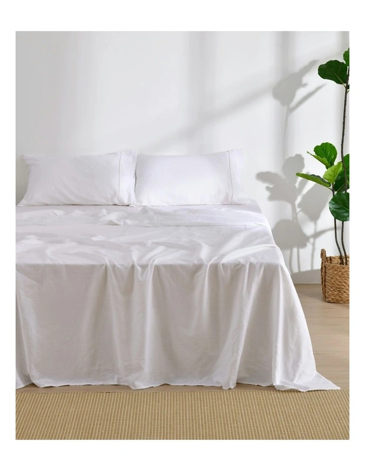 Linen Cotton Sheet Set in White image 1