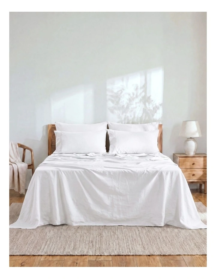 Linen Cotton Sheet Set in White image 6
