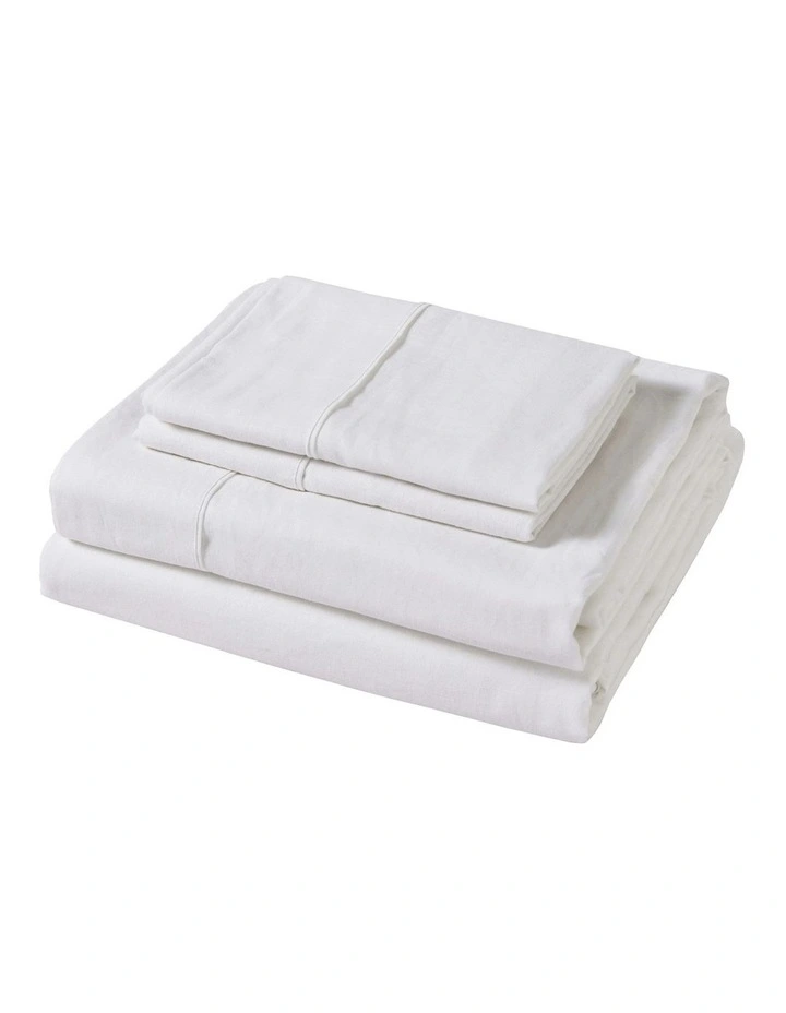 Linen Cotton Sheet Set in White image 7