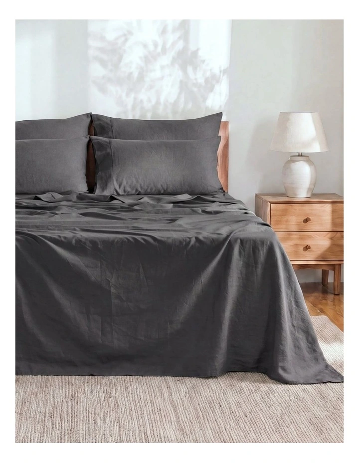 Linen Cotton Sheet Set in Charcoal image 1