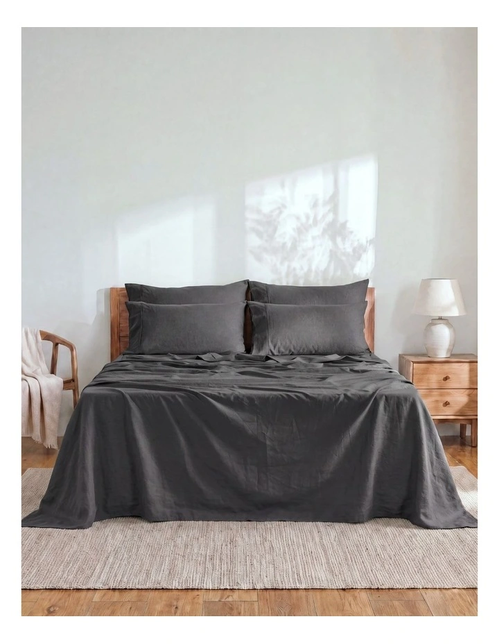 Linen Cotton Sheet Set in Charcoal image 6