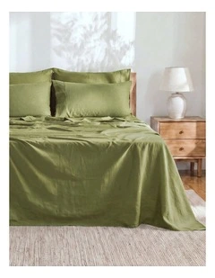 Linen Cotton Sheet Set in Olive
