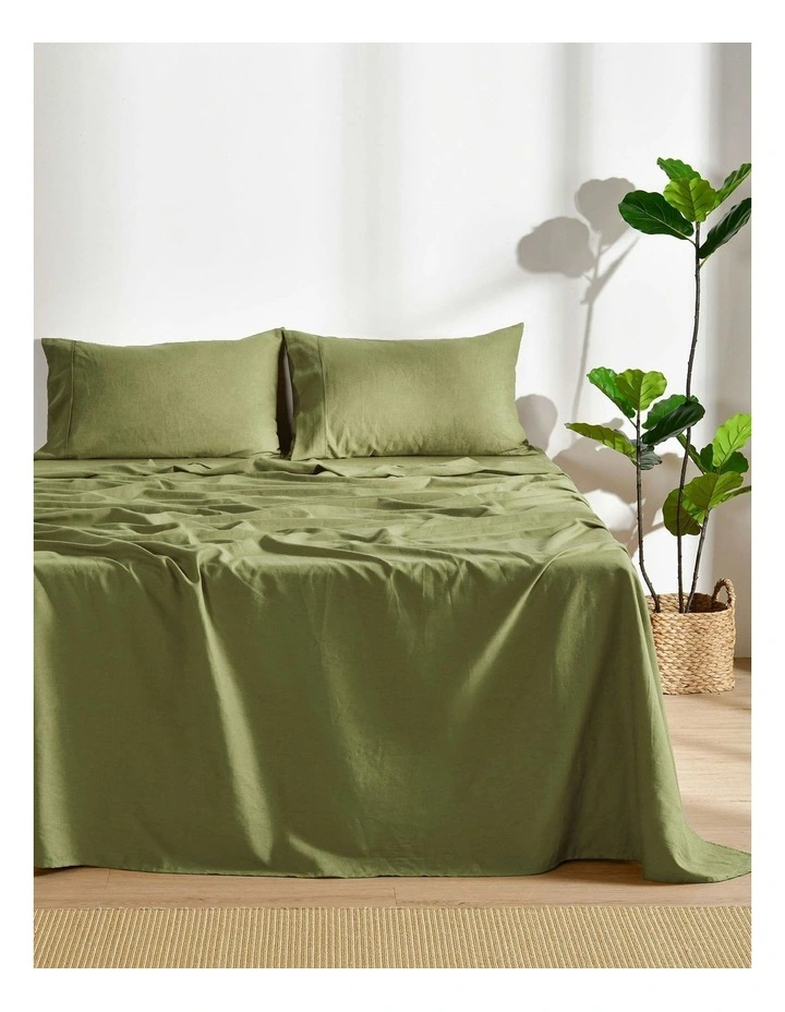 Linen Cotton Sheet Set in Olive image 1
