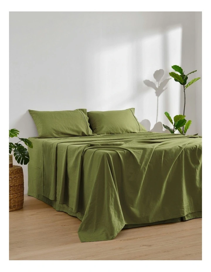 Linen Cotton Sheet Set in Olive image 3