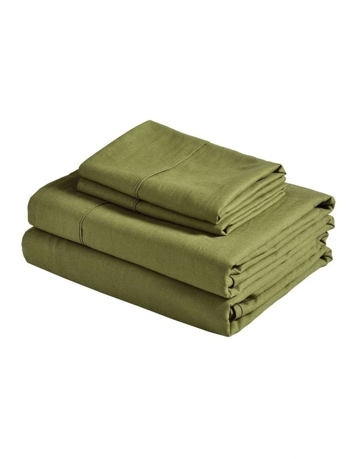 Linen Cotton Sheet Set in Olive image 5