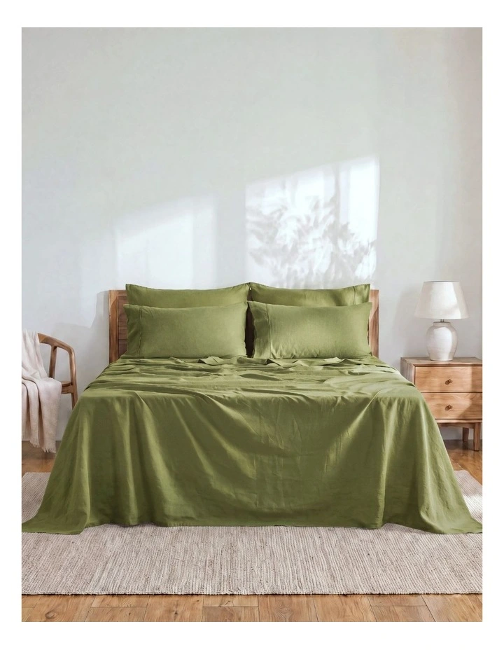 Linen Cotton Sheet Set in Olive image 6