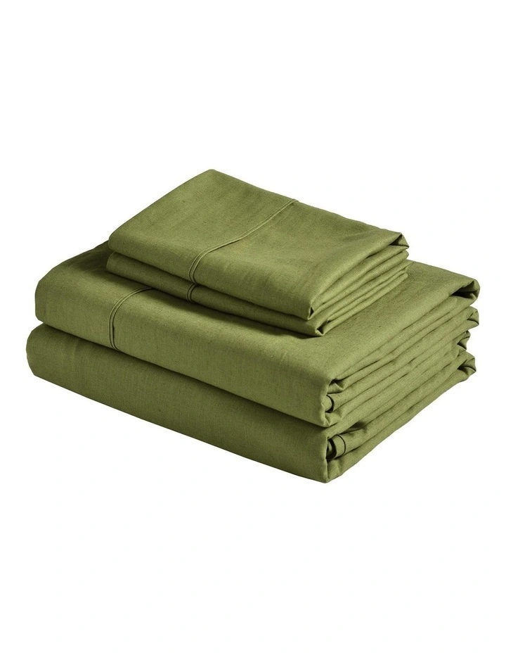 Linen Cotton Sheet Set in Olive image 7
