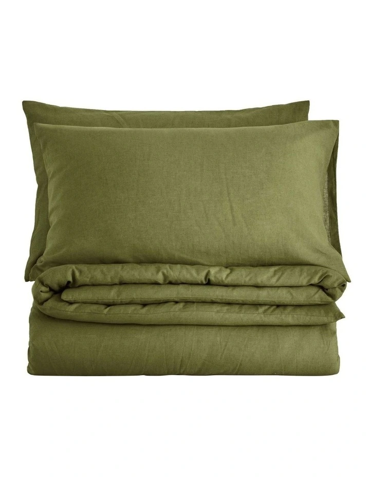 Linen Cotton Quilt Cover Set in Olive image 2