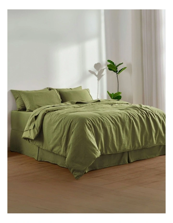 Linen Cotton Quilt Cover Set in Olive image 2