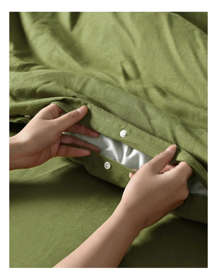 Linen Cotton Quilt Cover Set in Olive image 4