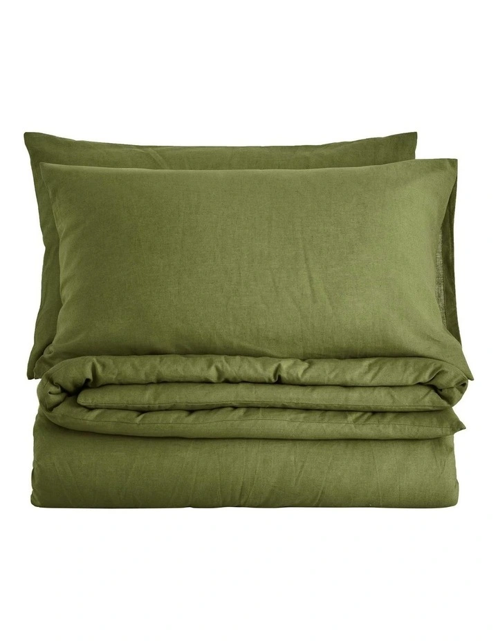 Linen Cotton Quilt Cover Set in Olive image 6