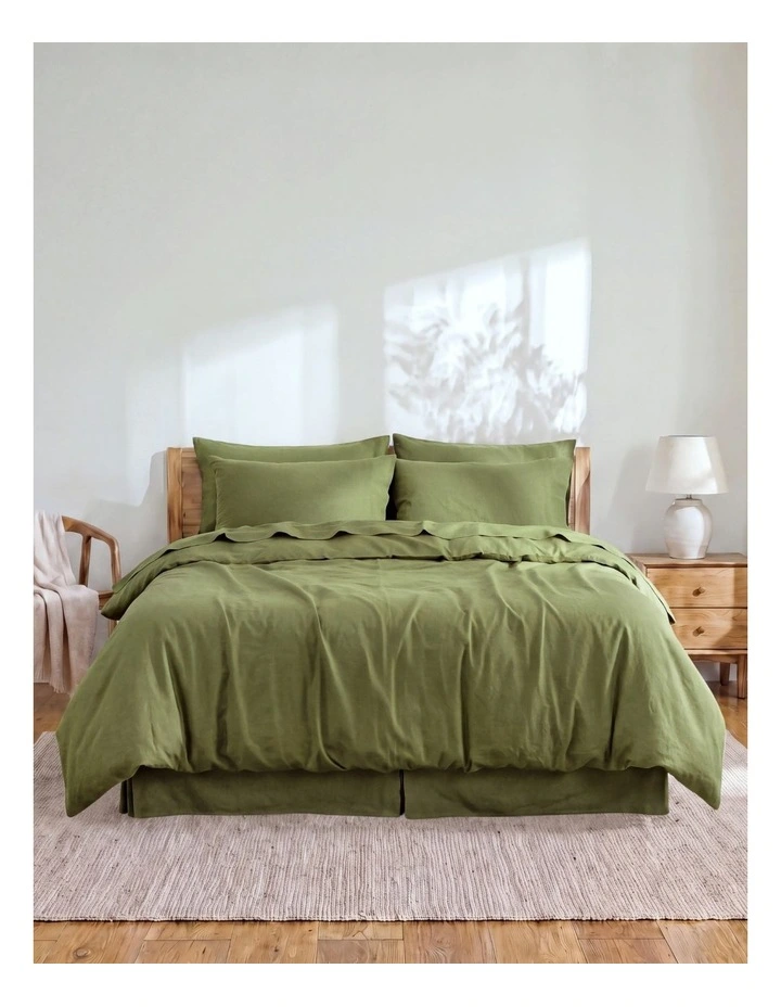 Linen Cotton Quilt Cover Set in Olive image 7