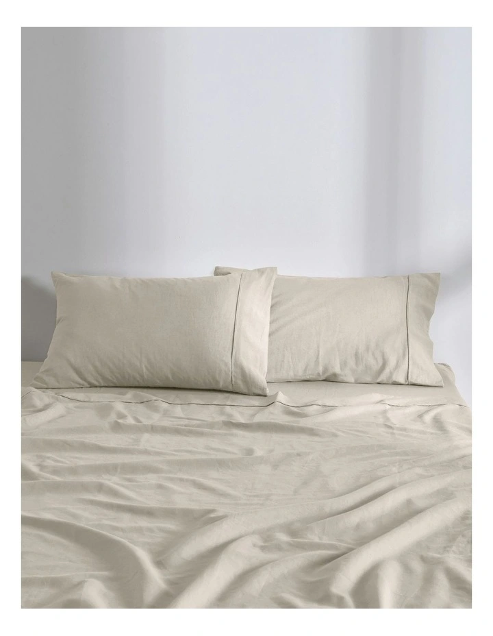 Linen Cotton Standard Pillowcase Twin Pack in Oatmeal image 2