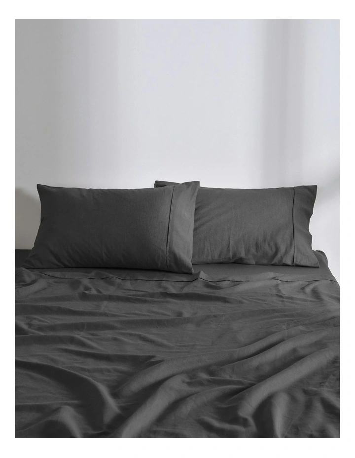 Linen Cotton Standard Pillowcase Twin Pack in Charcoal image 2