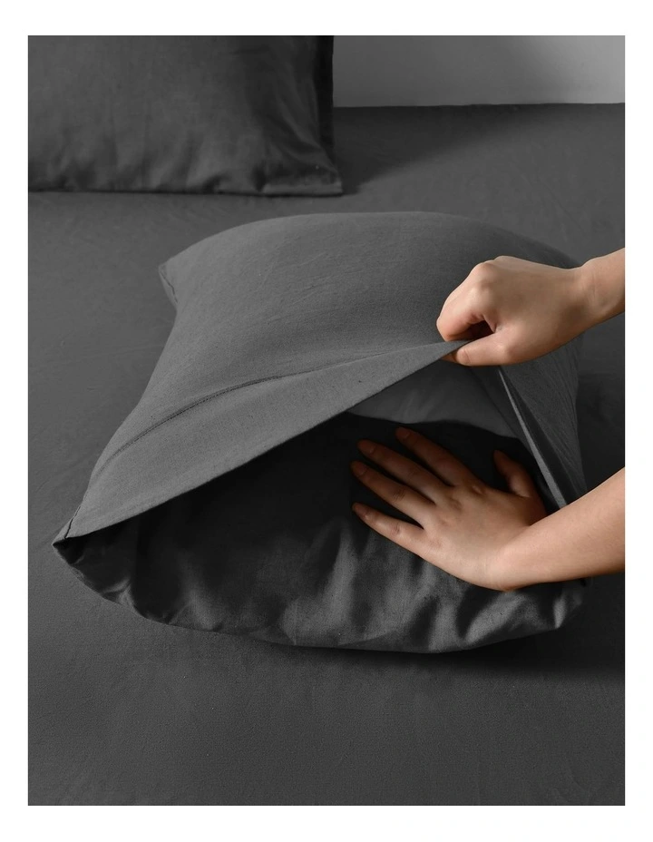Linen Cotton Standard Pillowcase Twin Pack in Charcoal image 5