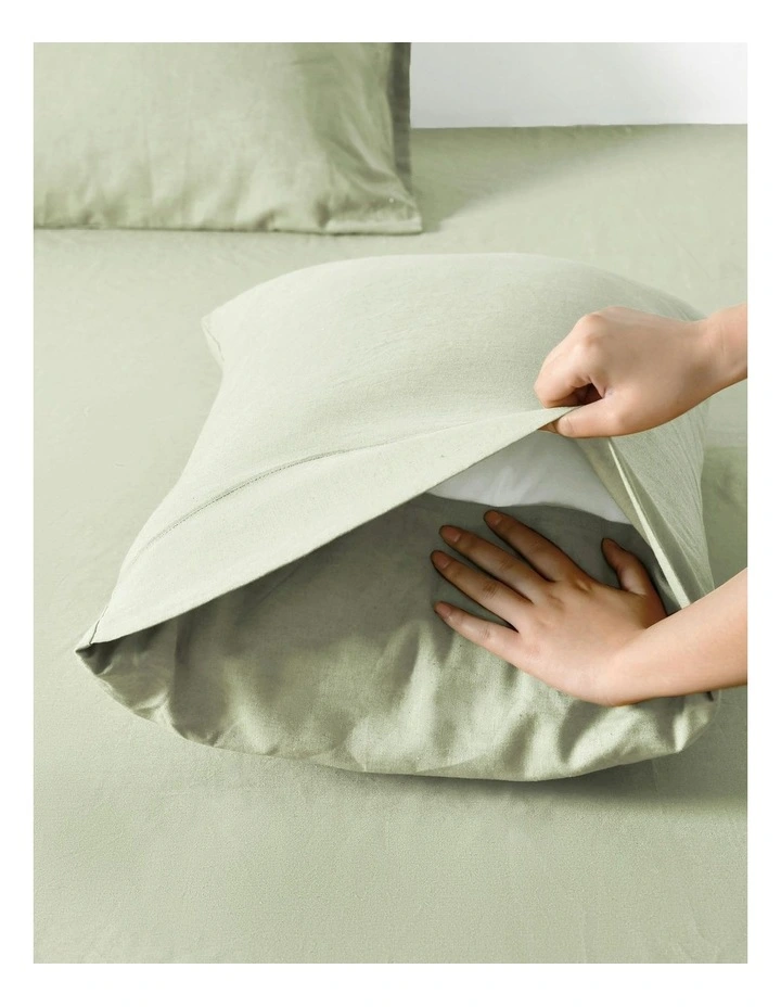 Linen Cotton Standard Pillowcase Twin Pack in Sage image 5