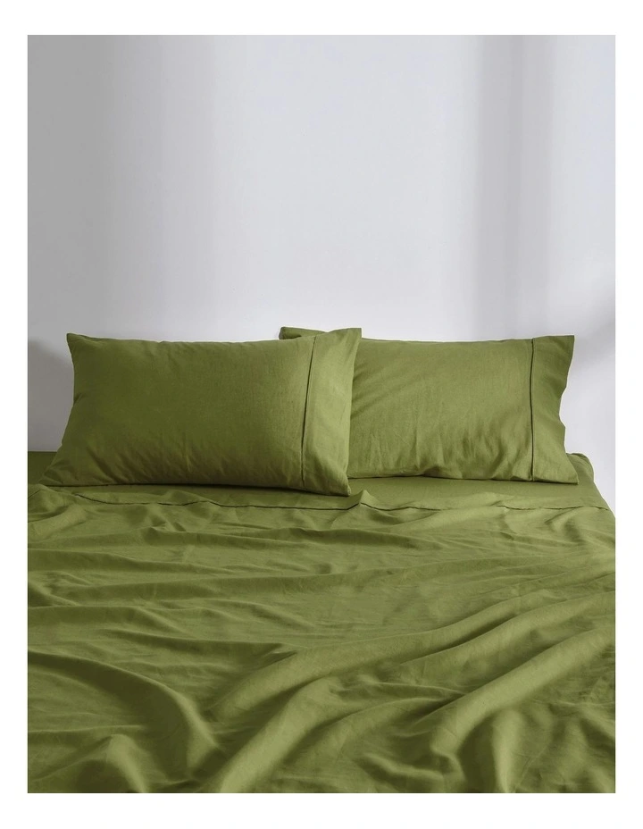 Linen Cotton Standard Pillowcase Twin Pack in Olive image 2