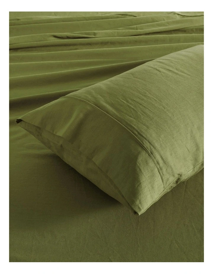 Linen Cotton Standard Pillowcase Twin Pack in Olive image 3