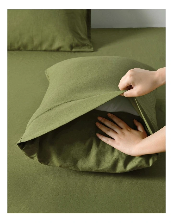 Linen Cotton Standard Pillowcase Twin Pack in Olive image 5