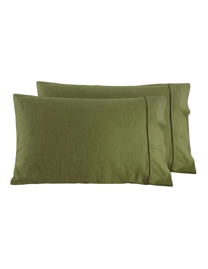 Linen Cotton Standard Pillowcase Twin Pack in Olive image 6