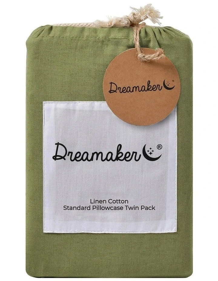 Linen Cotton Standard Pillowcase Twin Pack in Olive image 7