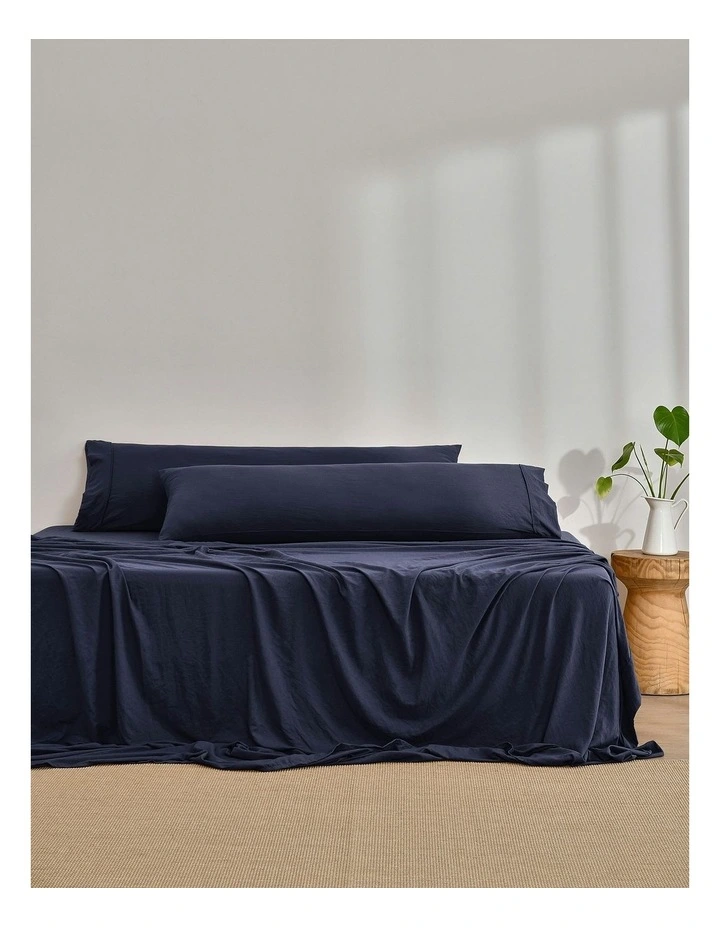 Superfine Washed Microfibre Body Pillowcase Twin Pack in Navy image 1
