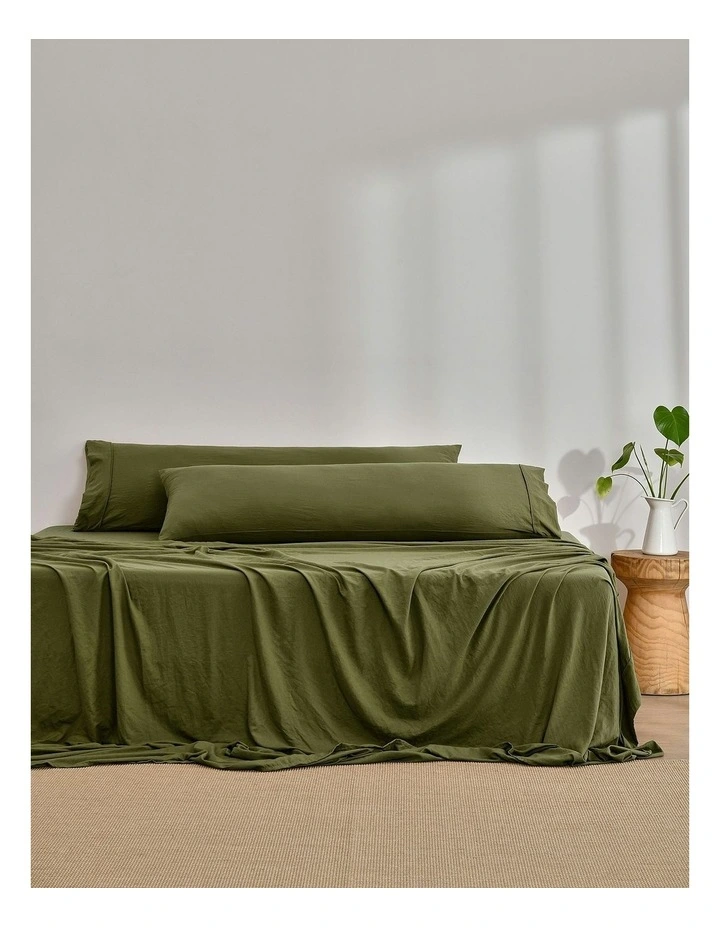 Superfine Washed Microfibre Body Pillowcase Twin Pack in Olive image 1