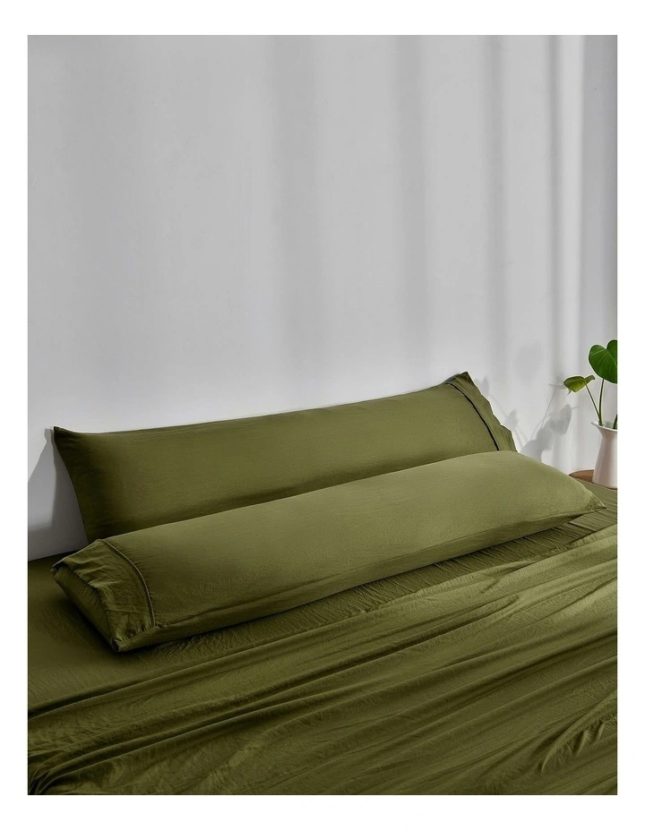 Superfine Washed Microfibre Body Pillowcase Twin Pack in Olive image 2